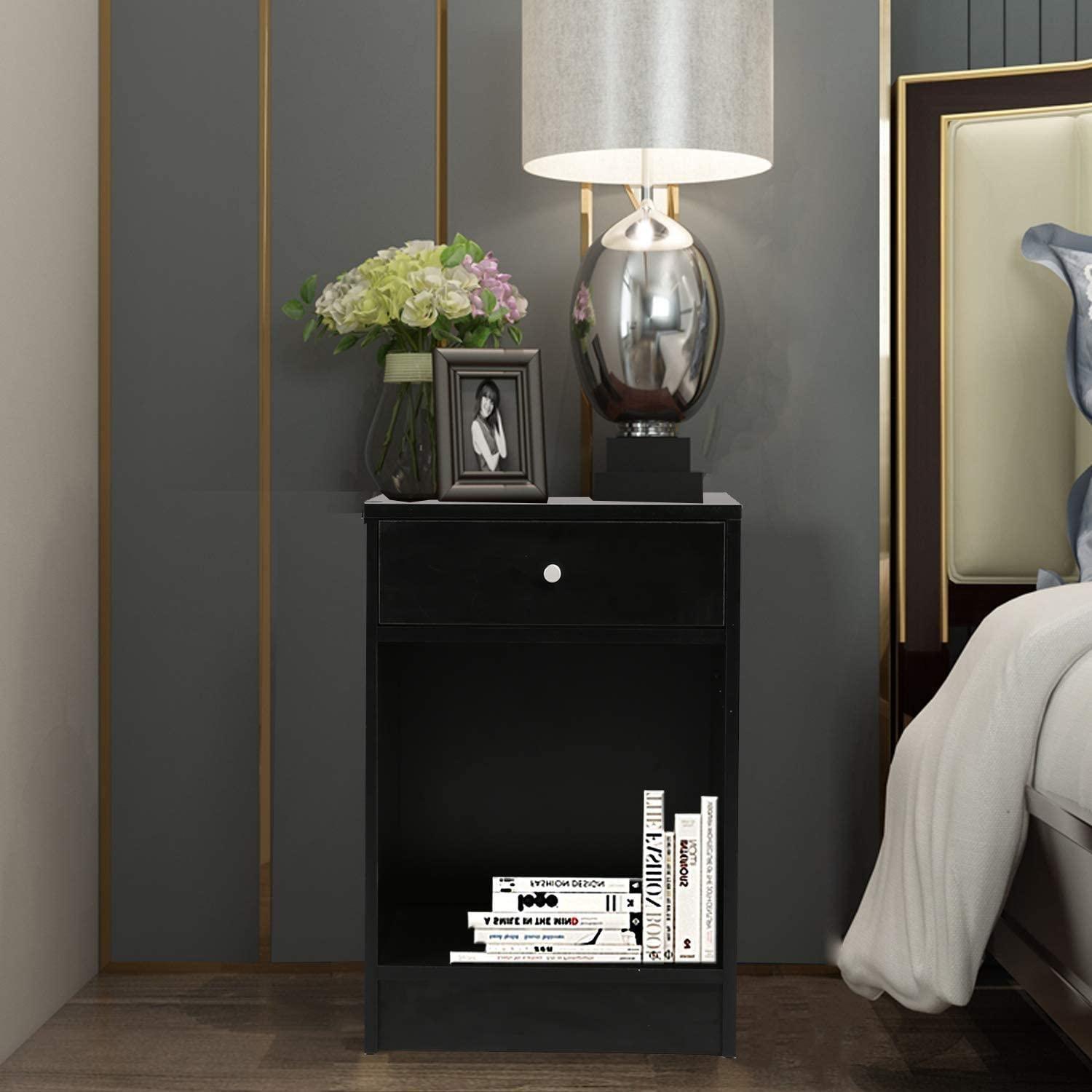 Modern Nightstand Bedside Table with Drawer and Cabinet Organizer for Storage Bedroom Living Room (B - FurniFindUSA