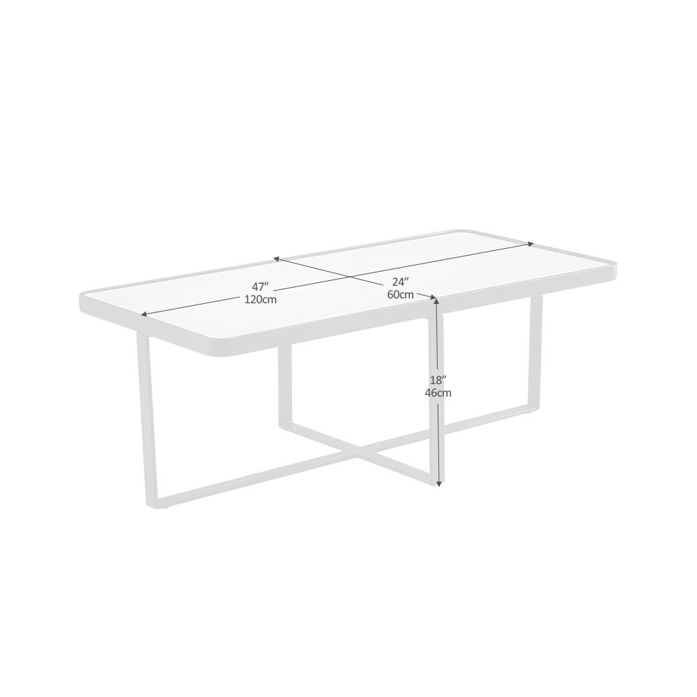 Minimalism rectangle coffee table,Black metal frame with sintered stone tabletop