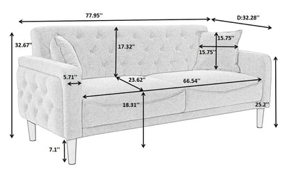 Hot Sale Modern Furniture Teddy Velet Sofa 2 Pillows Beige Loveseat with Button Tufting