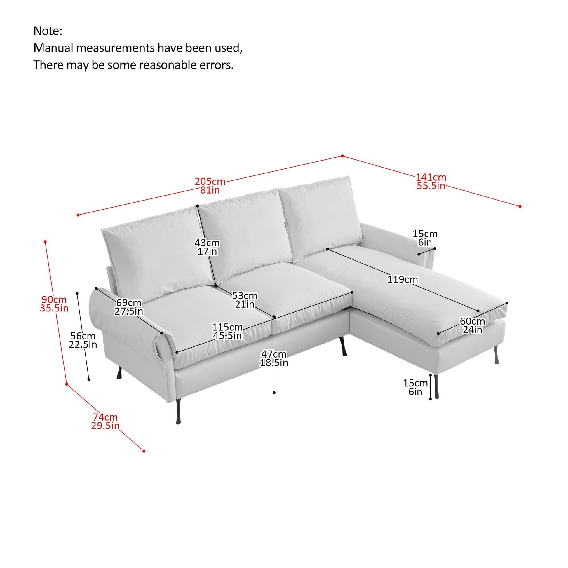 81"Modern Technical leather L-Shaped Sofa Couch with Reversible Chaise Lounge - FurniFindUSA
