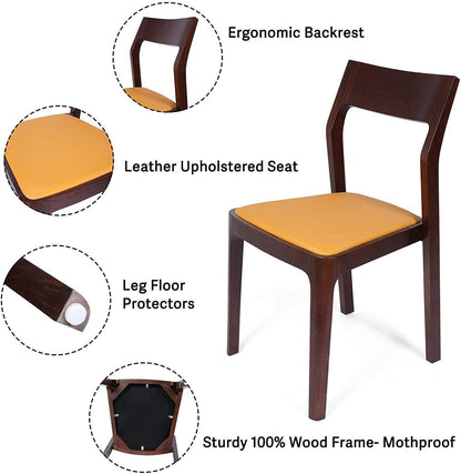 Set of 2 Dining Chair Mid Century Leather and Wood Chair for Living Room Kitchen Bedroom, High-end M - FurniFindUSA