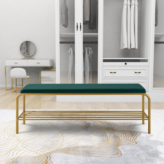 single layer Shoe storage bench Green Velvet - FurniFindUSA