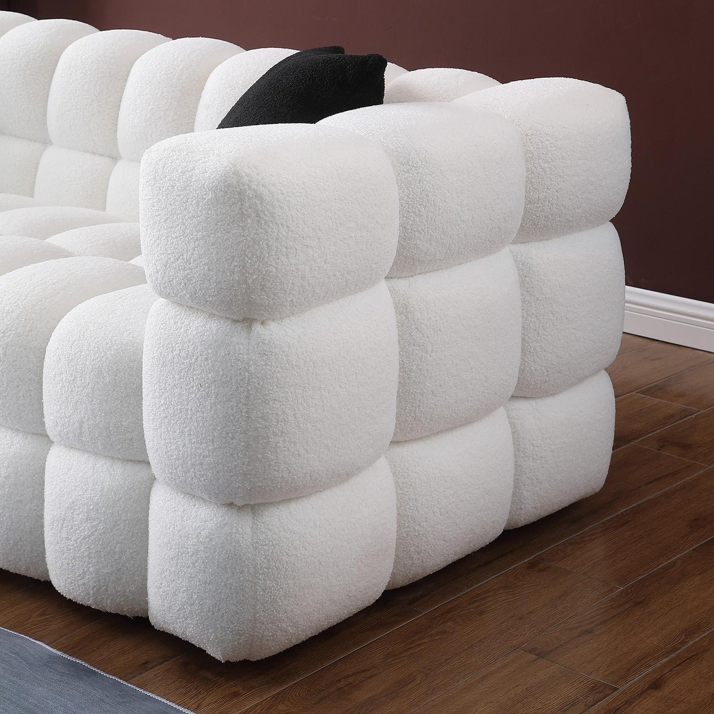 84.3 length ,35.83" deepth ,human body structure for USA people, marshmallow sofa,boucle sofa ,3 seater