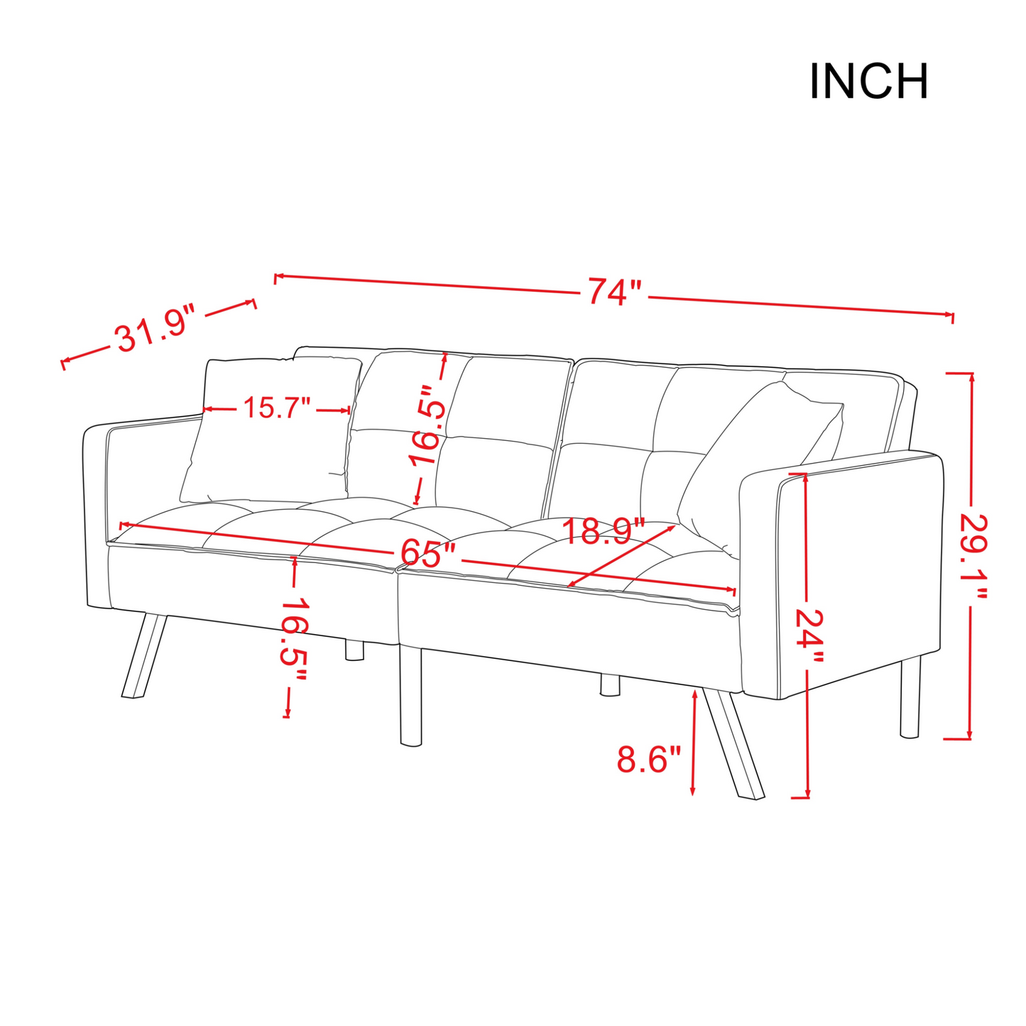 FUTON SOFA SLEEPER  VELVET WITH 2 PILLOWS