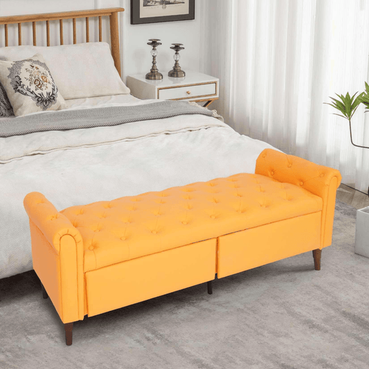 Storage PU Ottoman Bench with 2 Drawers for Bedroom End of Bed - FurniFindUSA