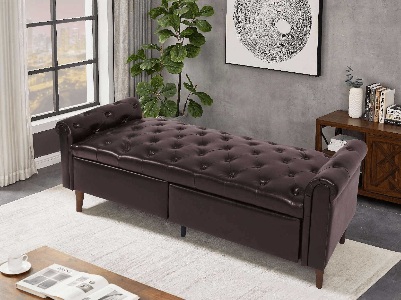 Storage PU Ottoman Bench with 2 Drawers for Bedroom End of Bed - FurniFindUSA