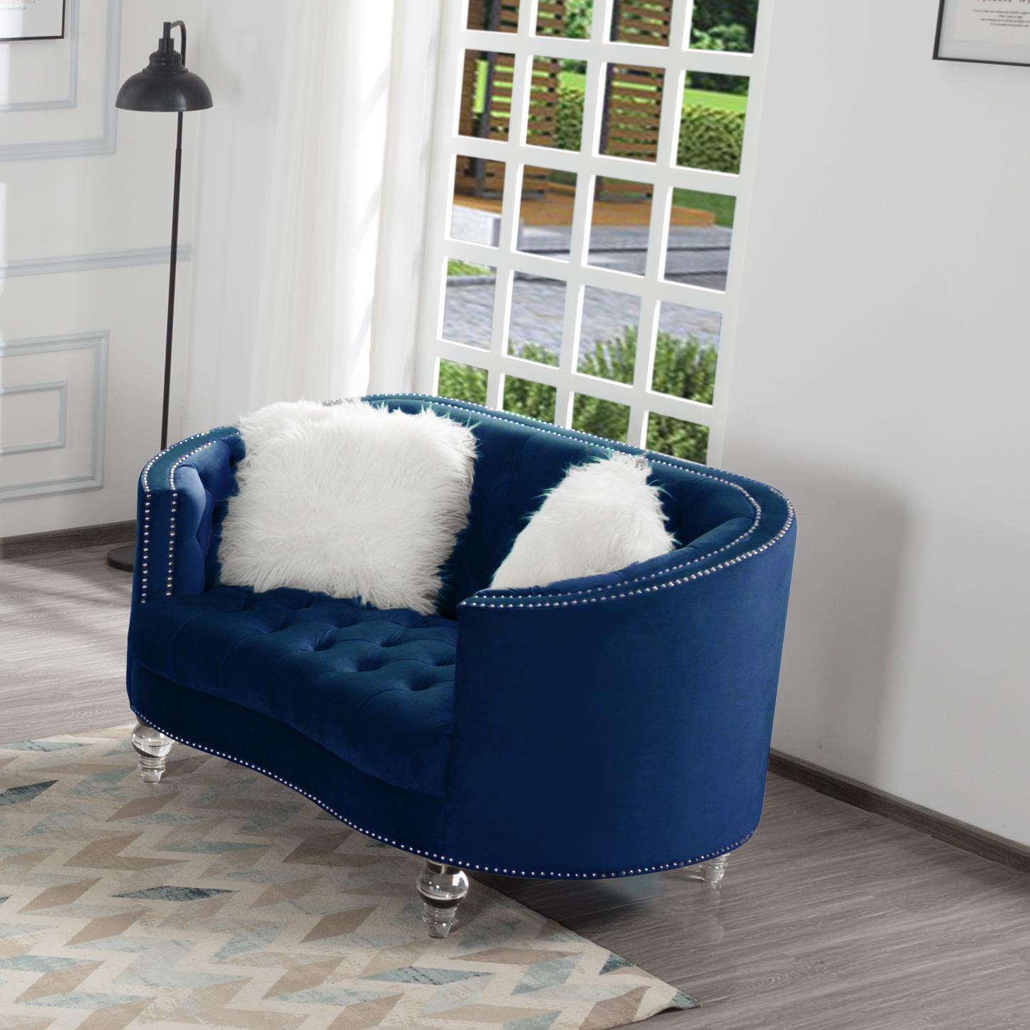 Living Room Loveseats Navy Blue Velvet - FurniFindUSA