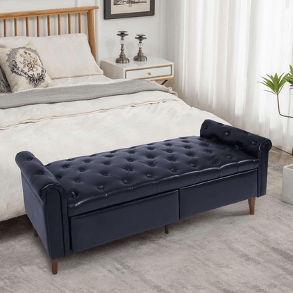 Storage PU Ottoman Bench with 2 Drawers for Bedroom End of Bed - FurniFindUSA