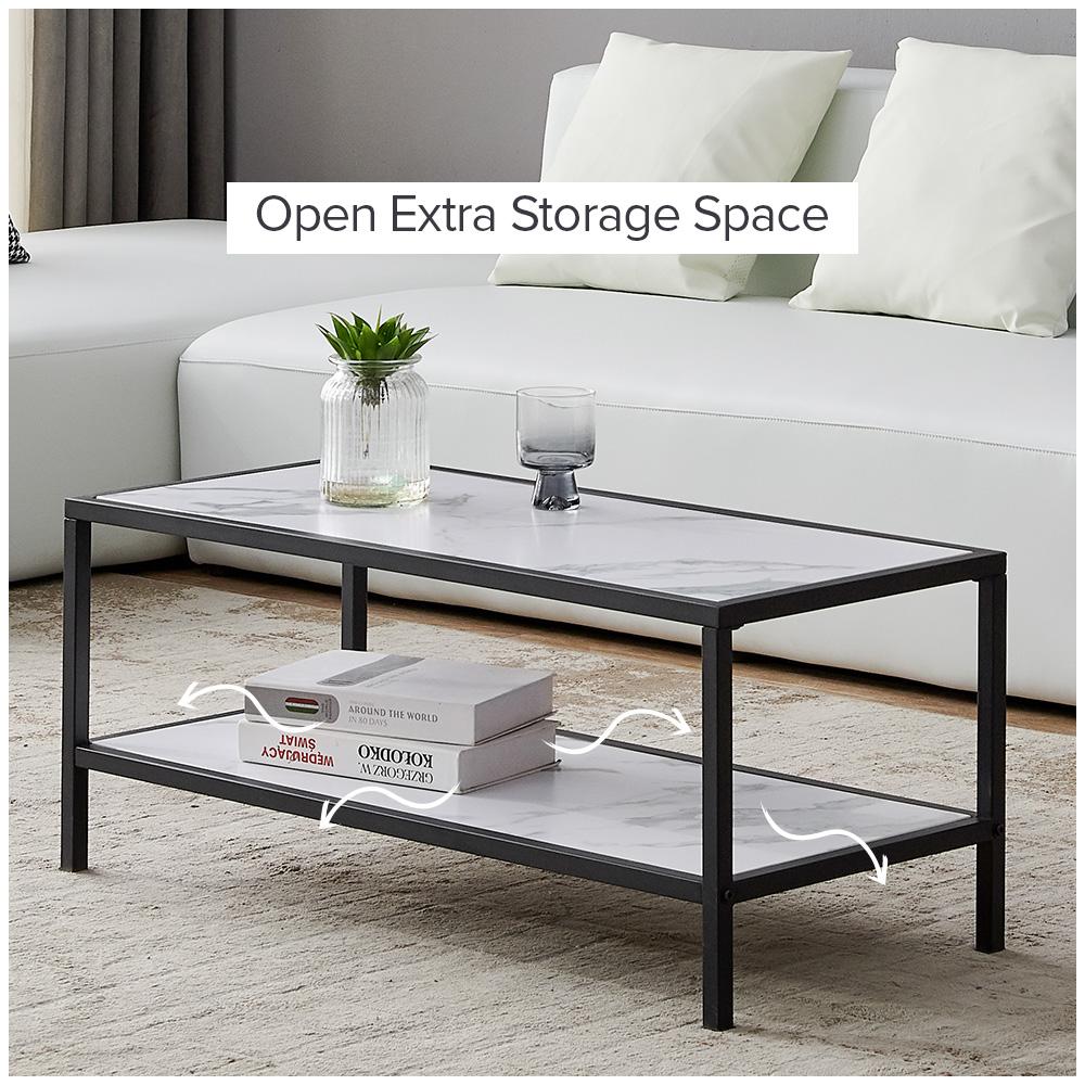 Modern Nesting coffee table Square & rectangle,Black metal frame with wood marble color top