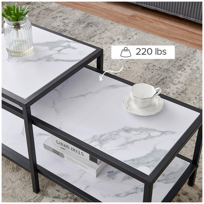 Modern Nesting coffee table Square & rectangle,Black metal frame with wood marble color top