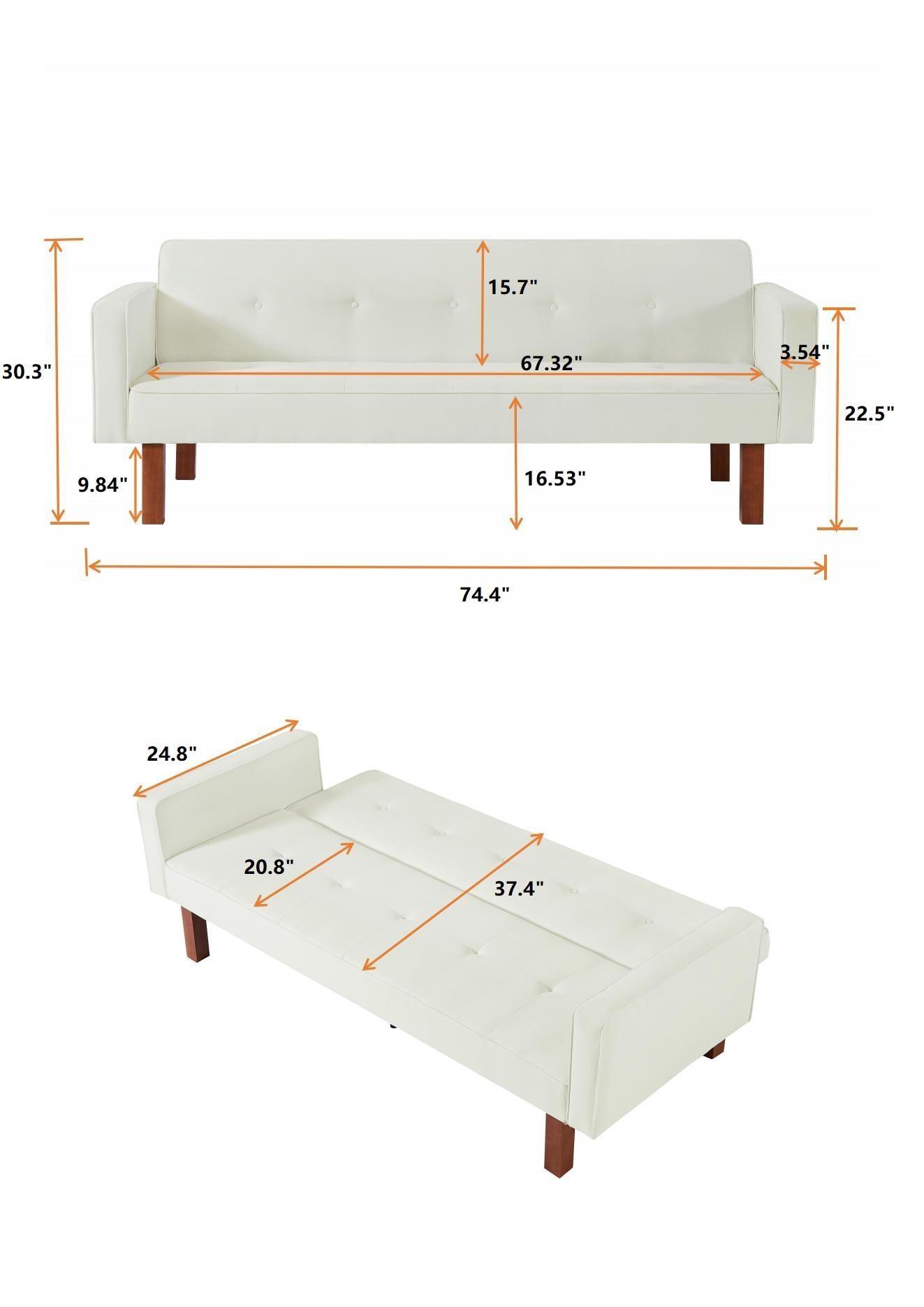 Futon Sofa Bed Convertible Couch Bed with Armrests Modern Living Room Linen Sofa Bed, Folding Recliner Futon Couch Sleeper Set with Solid Wood legs - FurniFindUSA