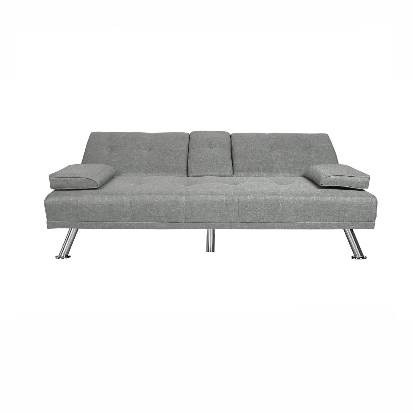 FUTON SOFA BED SLEEPER LIGHT GREY FABRIC