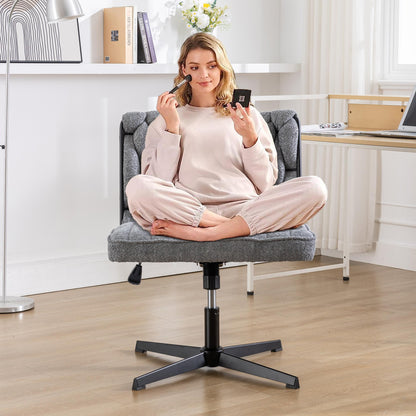 Armless Office Chair no Wheels, Ergonomic Wide Seat Swivel Desk Chair, Height Adjustable Cross Legged Comfortable Computer Chair for Living Room, Van - FurniFindUSA