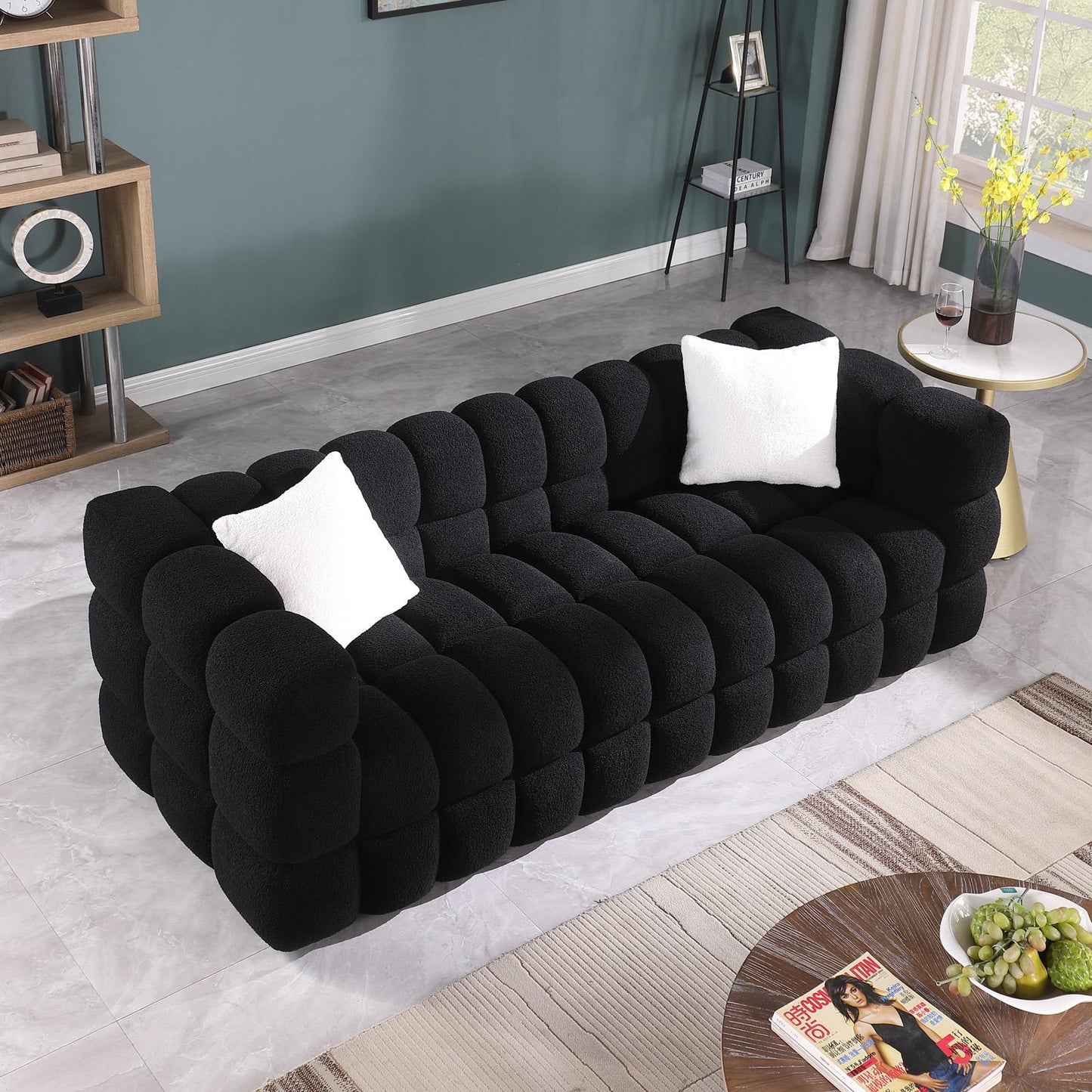 84.3 length ,35.83" deepth ,human body structure for USA people, marshmallow sofa,boucle sofa ,3 seater