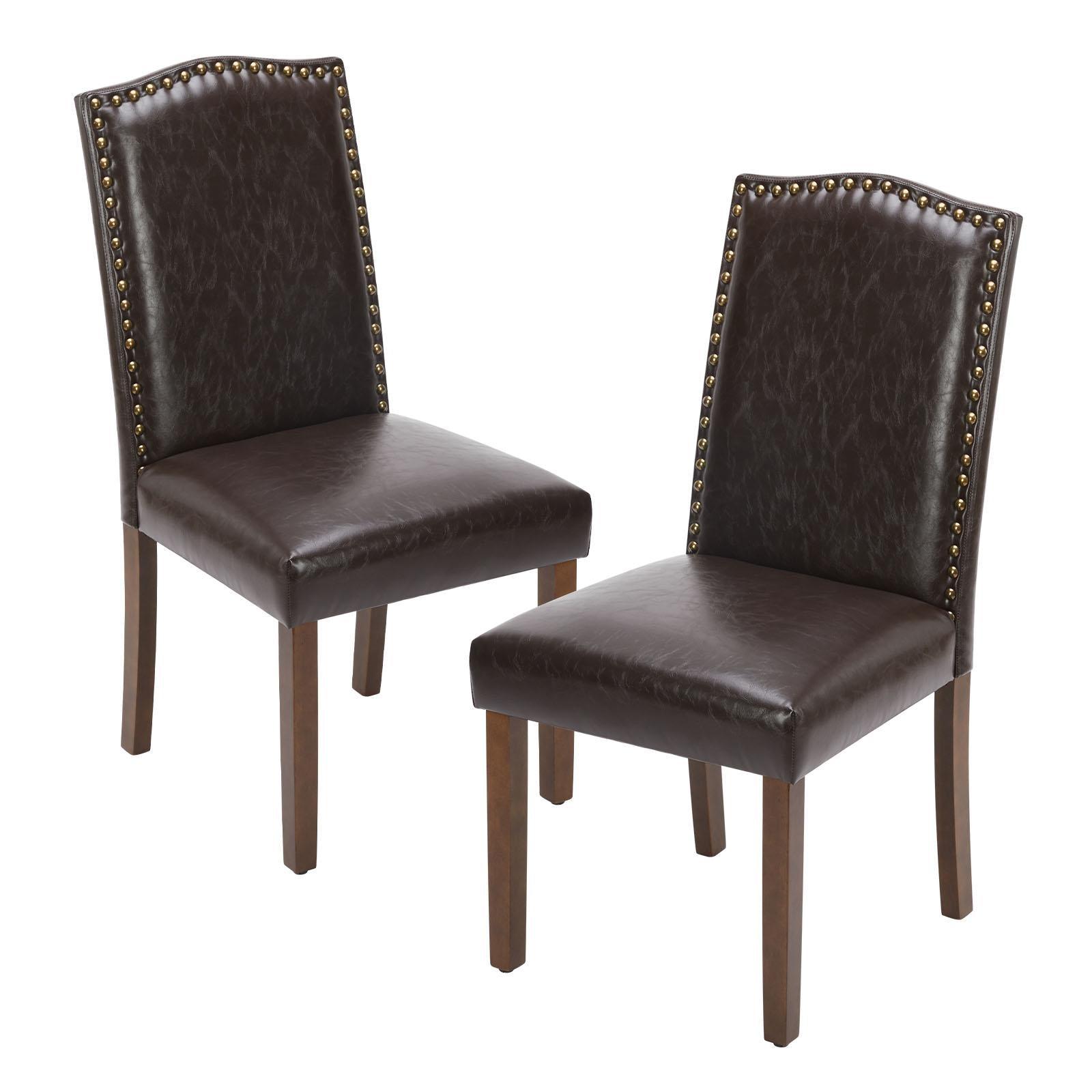 Living Room, Upholstered Leather Dining, Parsons Nailhead Trim and Wood Legs（2PCS） - FurniFindUSA