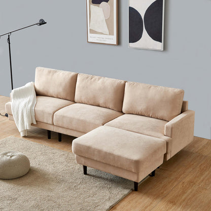 Modern fabric sofa L shape, 3 seater with ottoman-104.6" Beige