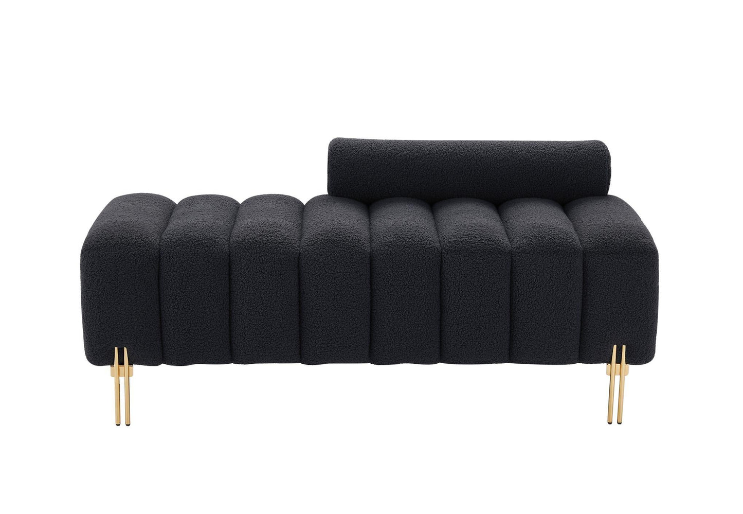 Modern End of Bed Bench Upholstered Teddy Entryway Ottoman Bench Fuzzy Sofa Stool Footrest Window Bench with Gold Metal Legs for Bedroom Apartments - FurniFindUSA