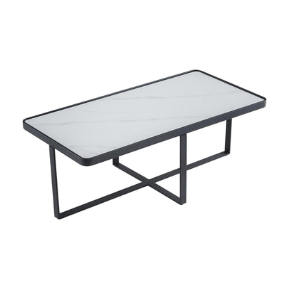 Minimalism rectangle coffee table,Black metal frame with sintered stone tabletop