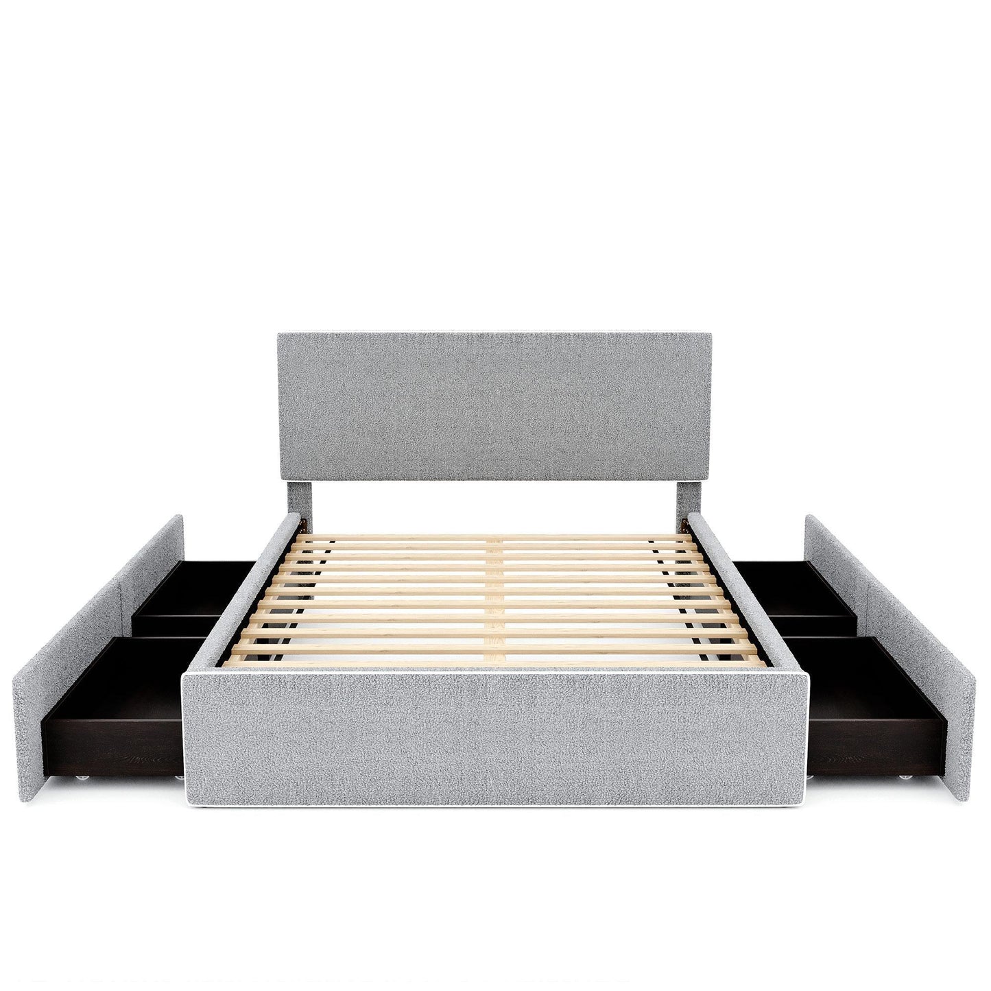 Upholstered Platform Bed with 4 Drawers and White Edge on the Headboard & Footboard, Gray - FurniFindUSA