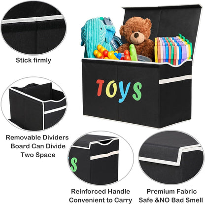 Large Toy Box Chest with Lid, Collapsible Sturdy Toy Storage Organizer Boxes Bins Baskets for Kids, Boys, Girls - FurniFindUSA