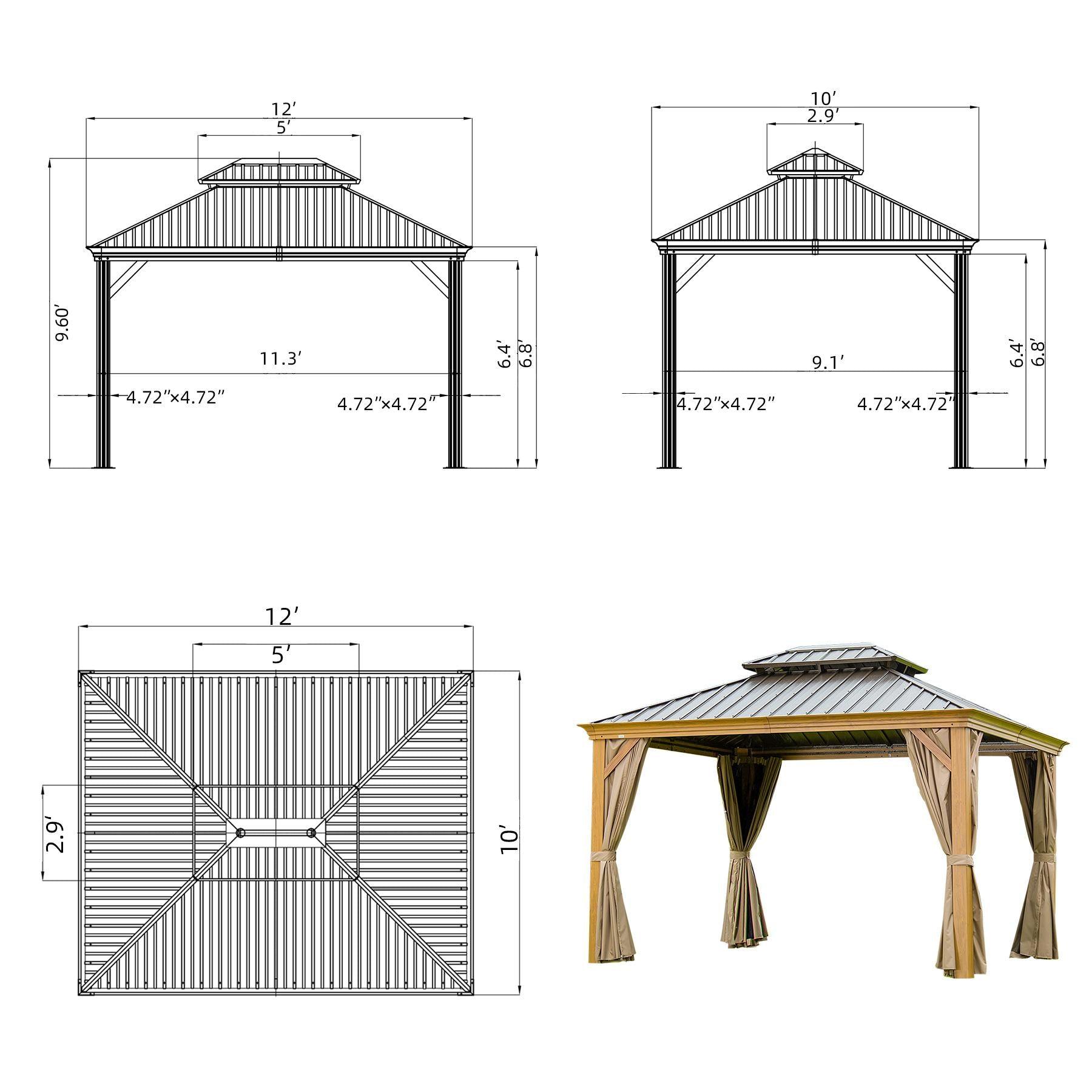 Domi Hardtop Gazebo Outdoor Aluminum Roof Canopy With Mosquito Netting and Curtains - FurniFindUSA