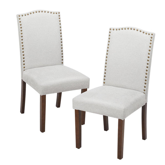 Living Room, Upholstered Leather Dining, Parsons Nailhead Trim and Wood Legs（2PCS） - FurniFindUSA