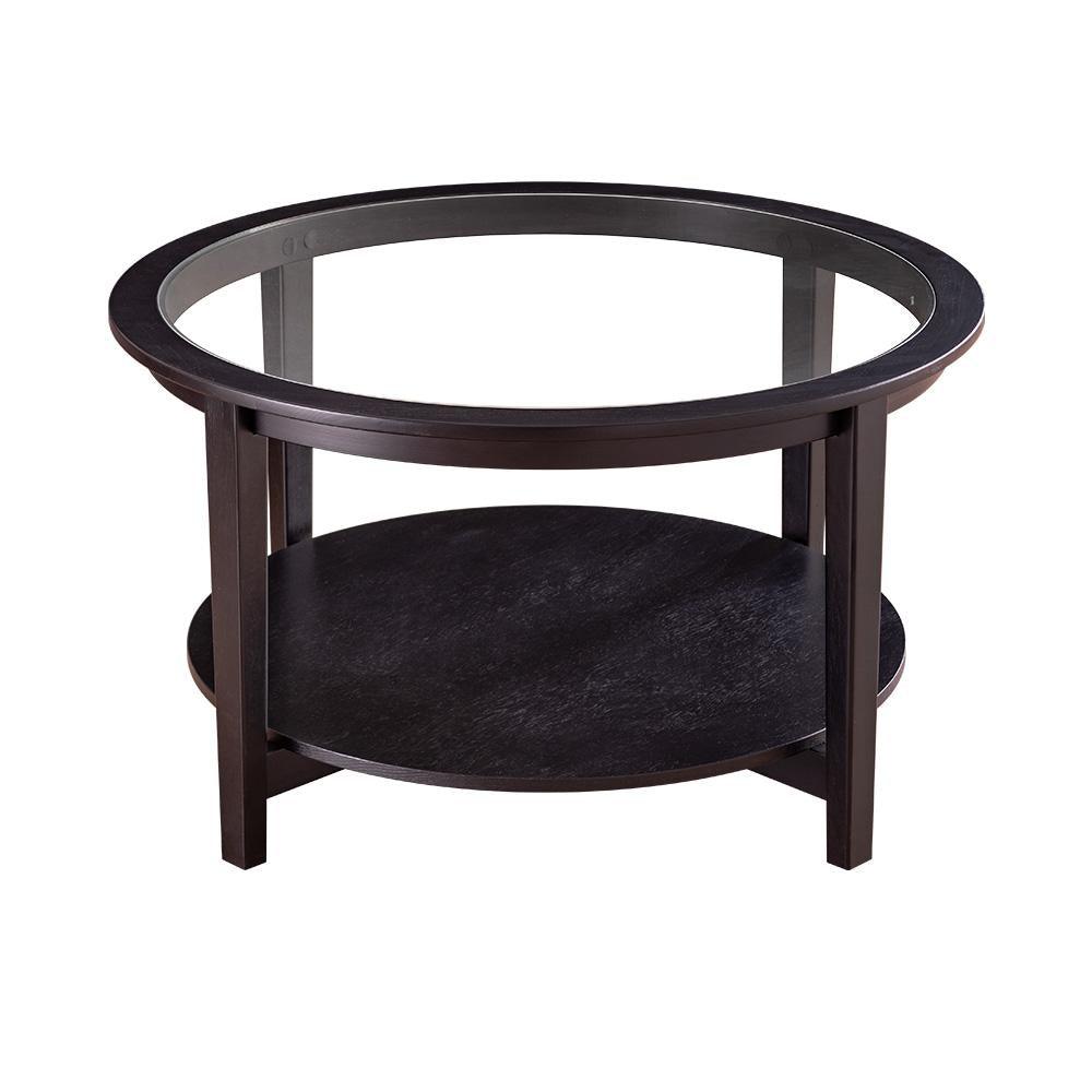 Modern Solid wood round coffee table with tempered glass top black color-36" - FurniFindUSA