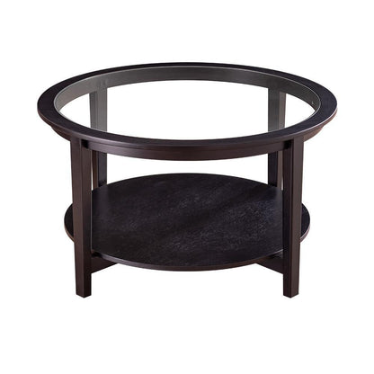 Modern Solid wood round coffee table with tempered glass top black color-36" - FurniFindUSA