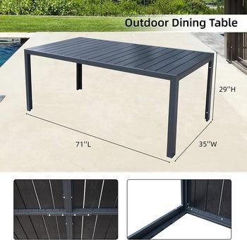 71" Aluminum Frame Outdoor Dining Table Patio Rectangular Tea Table w/ PS Finish Tabletop - FurniFindUSA