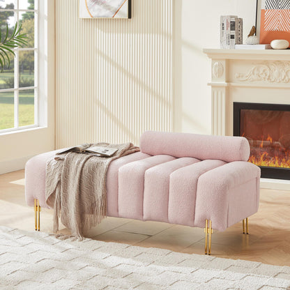 Modern End of Bed Bench Upholstered Teddy Entryway Ottoman Bench Fuzzy Sofa Stool Footrest Window Bench with Gold Metal Legs for Bedroom Apartments - FurniFindUSA