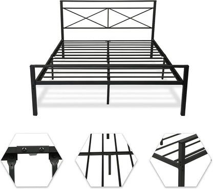 Queen Platform Bed Frame with Headboard, Metal Bed Frame Anti-Rust Process, Black Bed Frame Queen An - FurniFindUSA