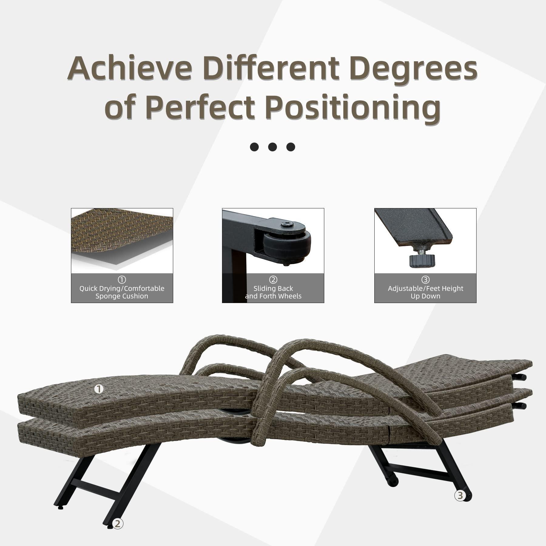 Domi Outdoor Living Outdoor PE Wicker Chaise Lounge with Armrest- Set of 2 Patio Reclining Chair Fur - FurniFindUSA