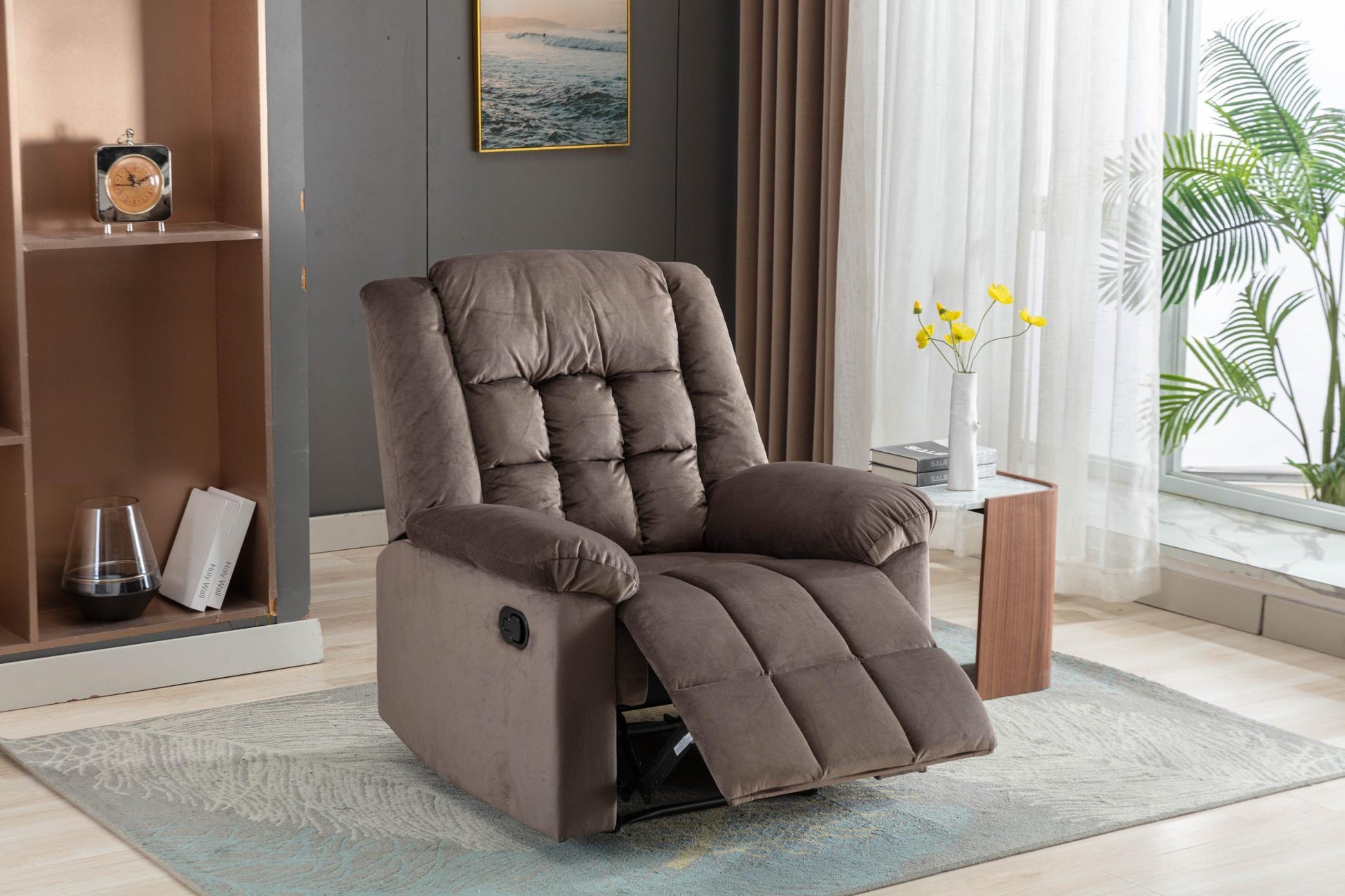 Classic Manual Recliner with Soft Padded Headrest and Armrest, Wonderful Chair&Sofa for Living Room and Bed Room - FurniFindUSA