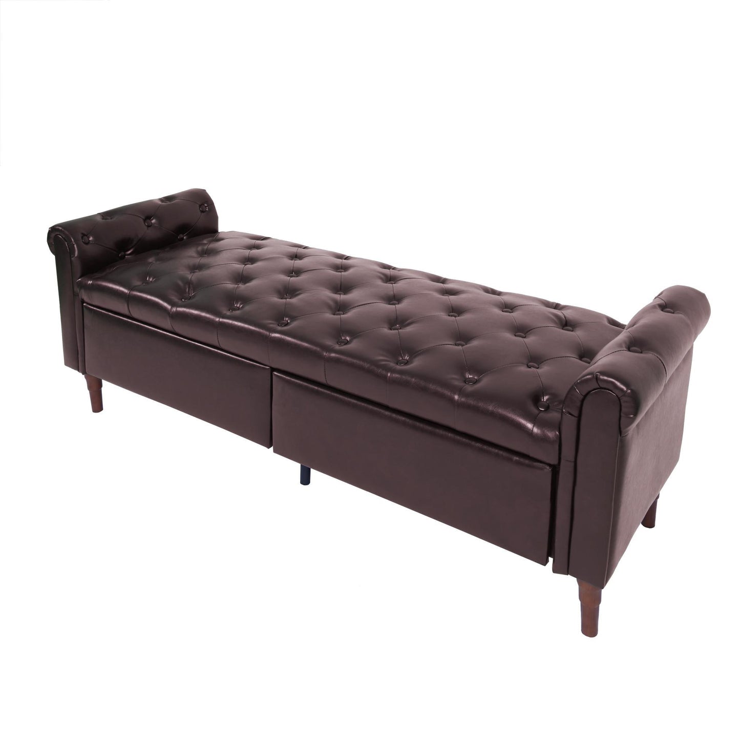 Storage PU Ottoman Bench with 2 Drawers for Bedroom End of Bed - FurniFindUSA