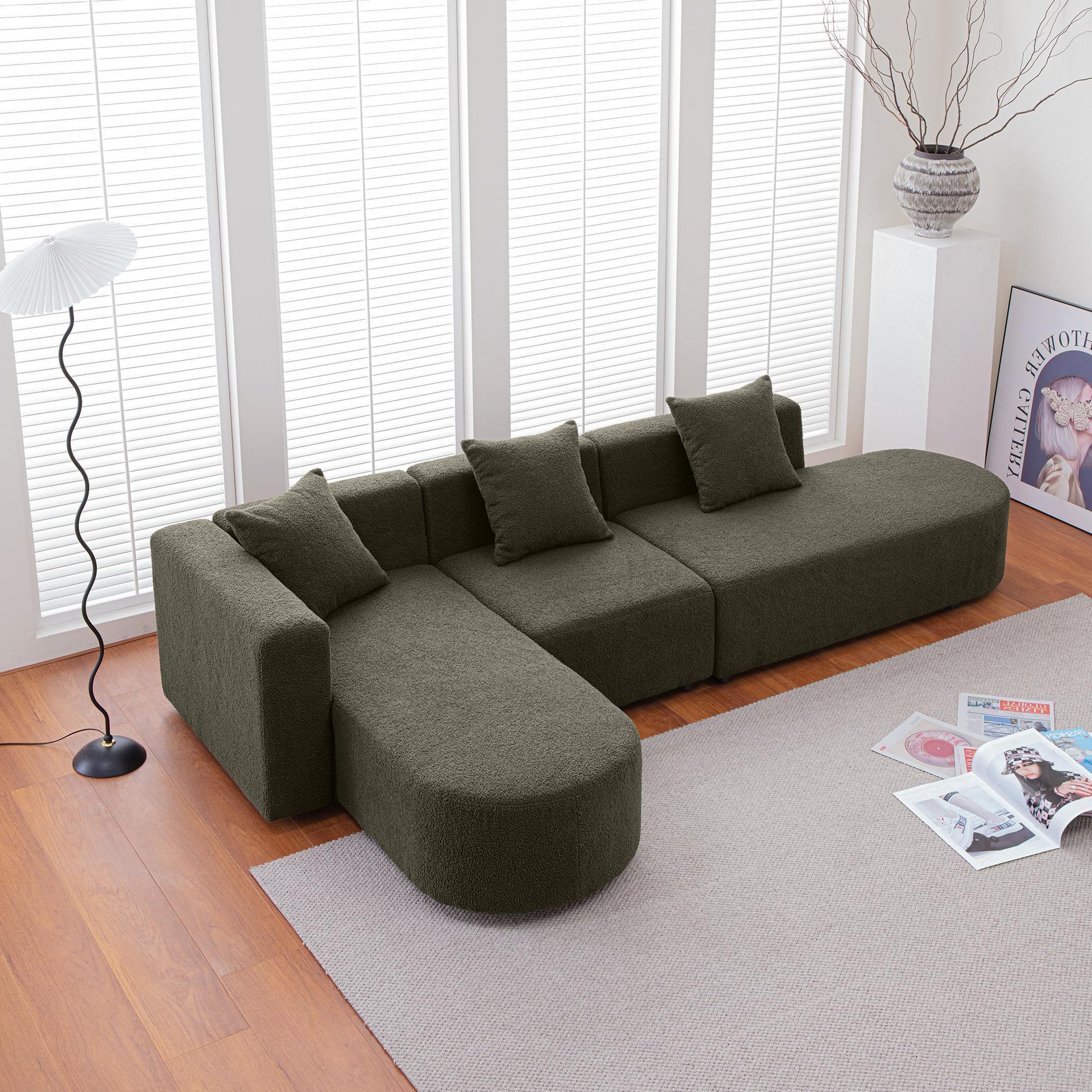 Modern L shape boucle Sofa with curved seat (facing left) - FurniFindUSA