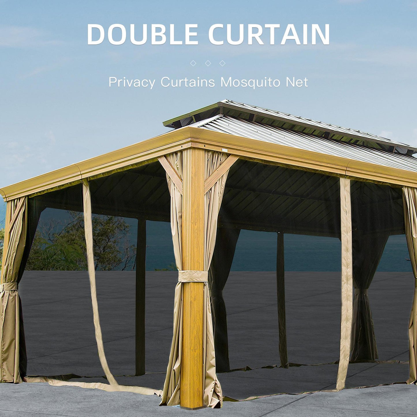 Domi Hardtop Gazebo Outdoor Aluminum Roof Canopy With Mosquito Netting and Curtains - FurniFindUSA