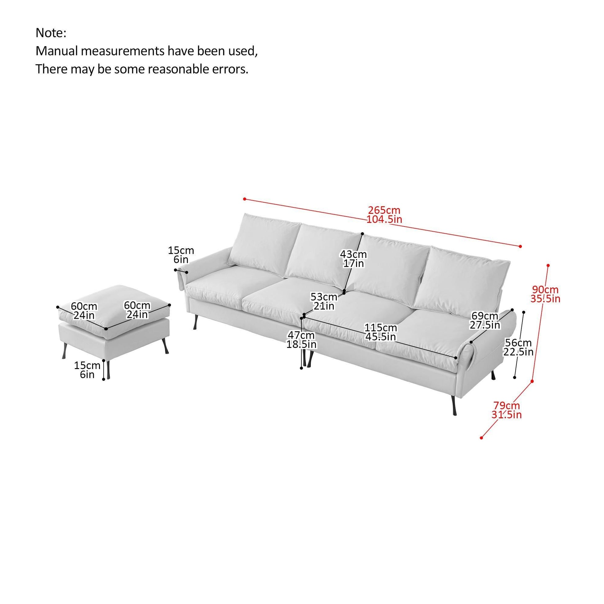 104.5"Modern Technical leather L-Shaped Sofa Couch with Convertible Ottoman - FurniFindUSA