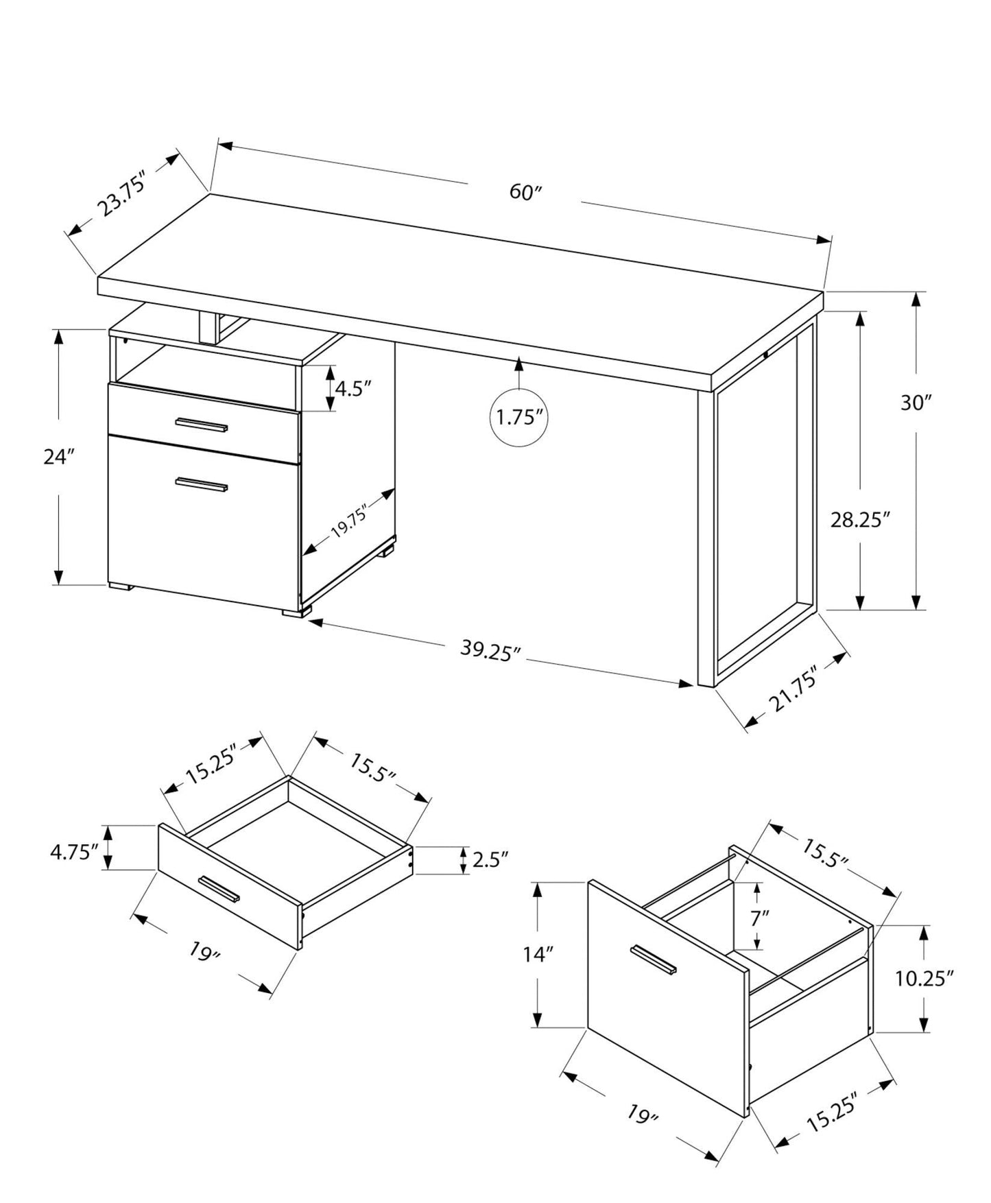 24" Brown and Silver Computer Desk With Two Drawers - FurniFindUSA