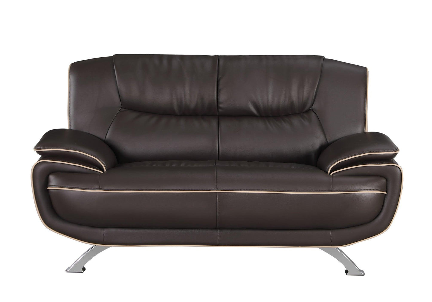 64" Brown And Silver Faux Leather Love Seat - FurniFindUSA