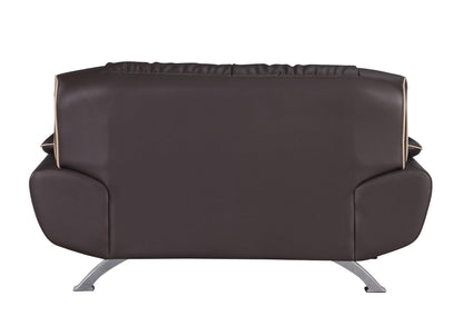 64" Brown And Silver Faux Leather Love Seat - FurniFindUSA