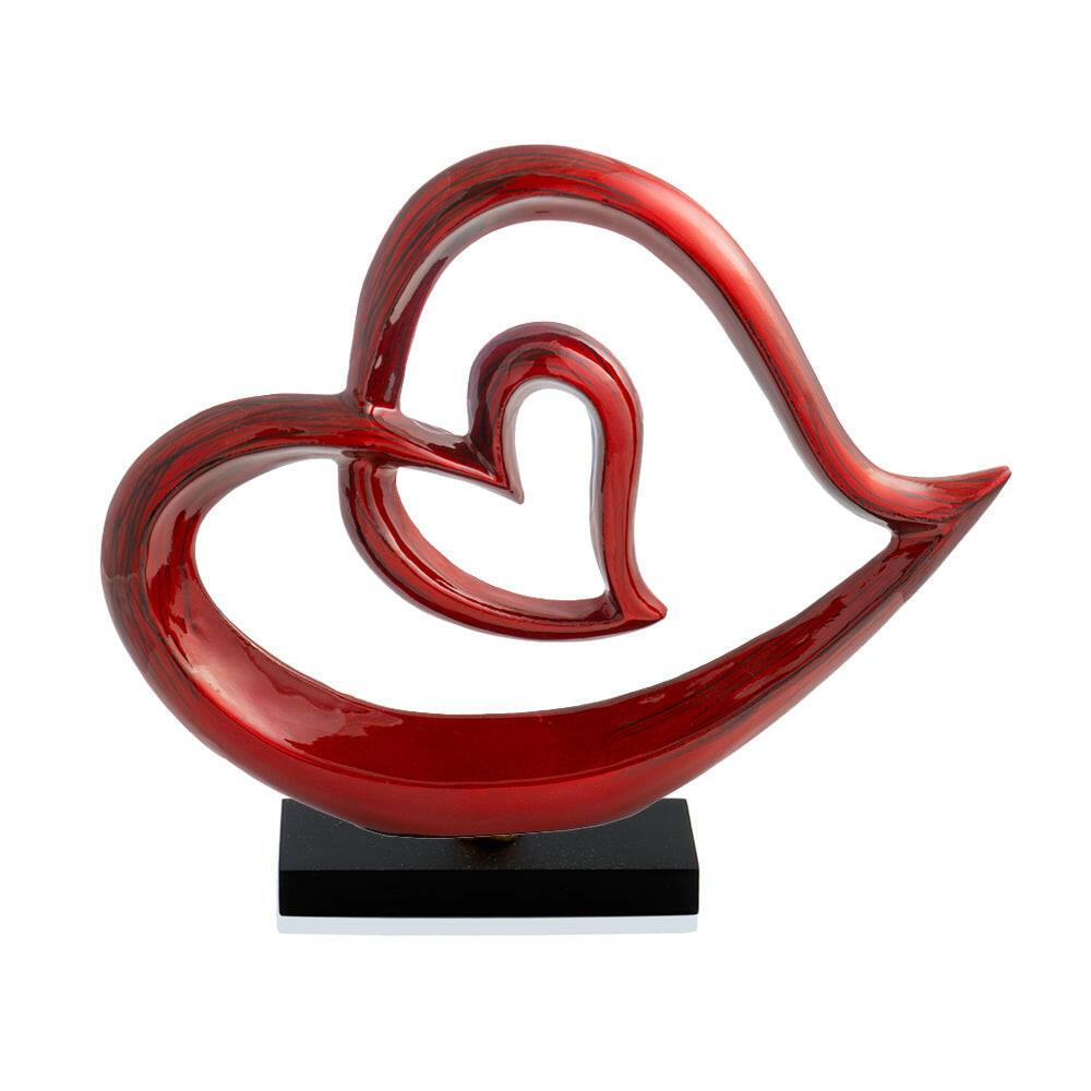 Corazones Red Glaze Twin Hearts on Base - FurniFindUSA