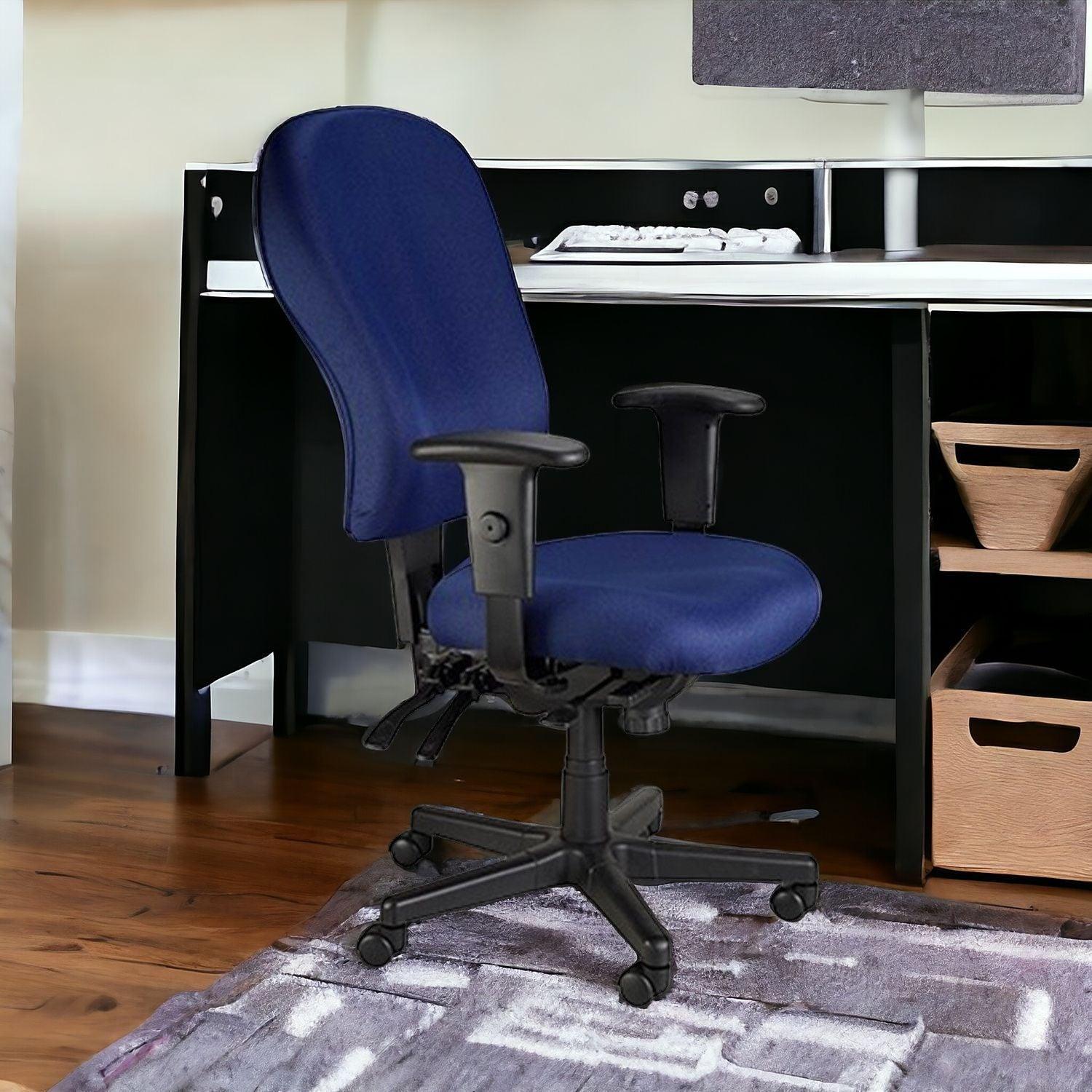 Navy Blue and Black Adjustable Swivel Fabric Rolling Office Chair - FurniFindUSA