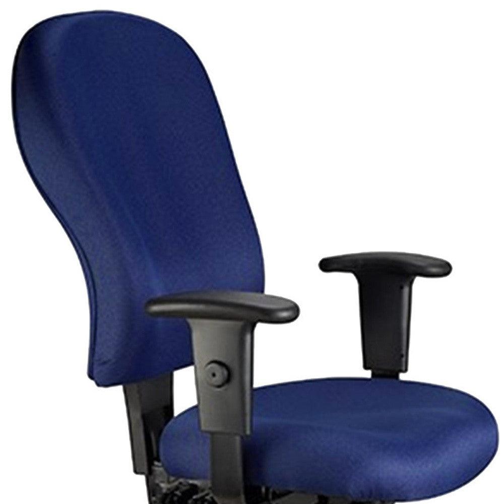 Navy Blue and Black Adjustable Swivel Fabric Rolling Office Chair - FurniFindUSA