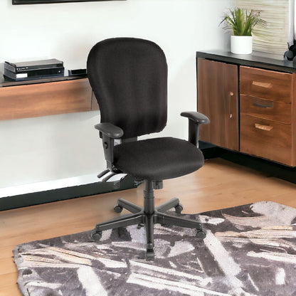 Navy Blue and Black Adjustable Swivel Fabric Rolling Office Chair - FurniFindUSA