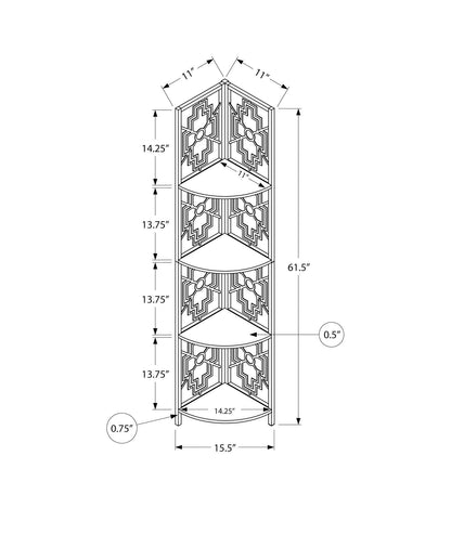 62" Dark Taupe Metal Corner Bookcase - FurniFindUSA
