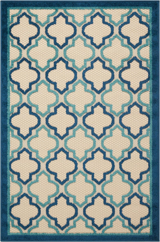 4' X 6' Blue And Ivory Geometric Indoor Outdoor Area Rug - FurniFindUSA