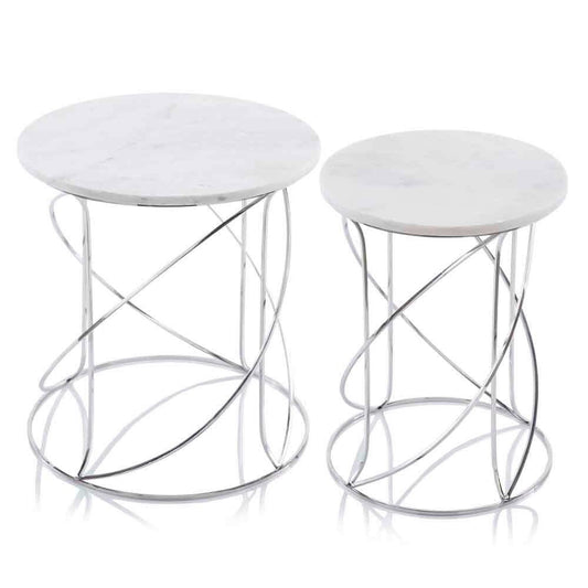 Giro Nested White Marble Tables - Set of 2 - FurniFindUSA