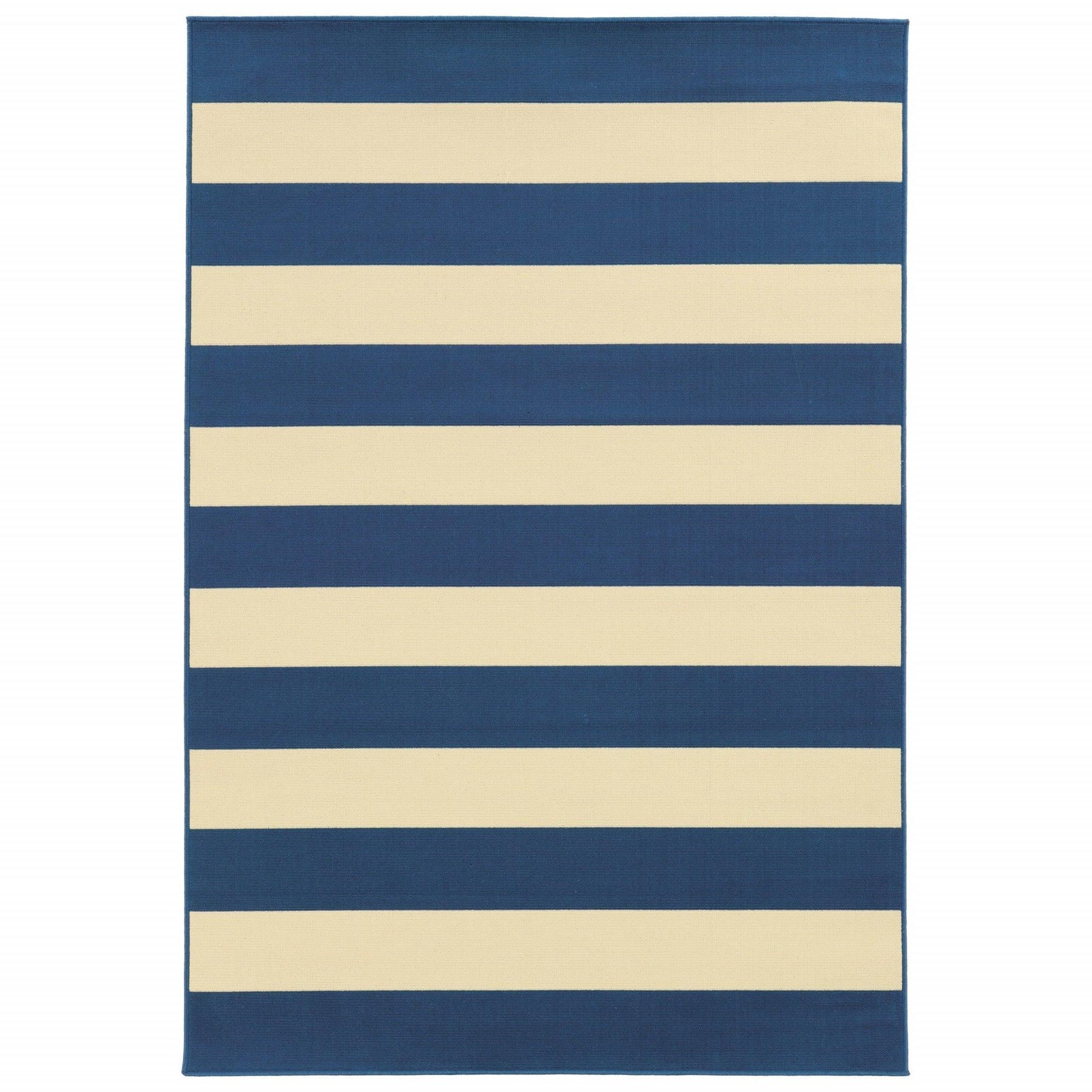 8' x 11' Blue and Ivory Indoor Outdoor Area Rug - FurniFindUSA