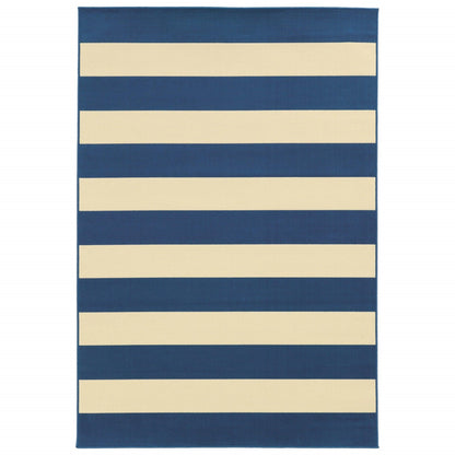 8' x 11' Blue and Ivory Indoor Outdoor Area Rug - FurniFindUSA