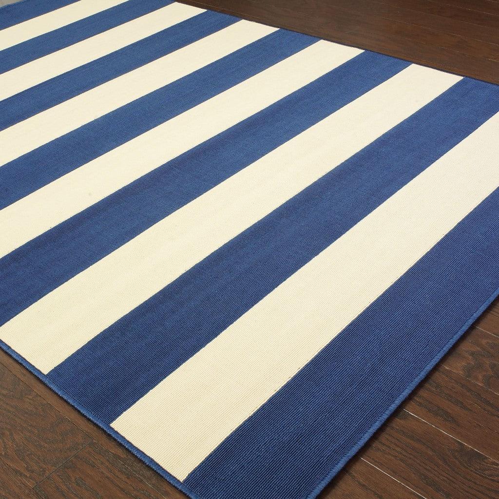 8' x 11' Blue and Ivory Indoor Outdoor Area Rug - FurniFindUSA